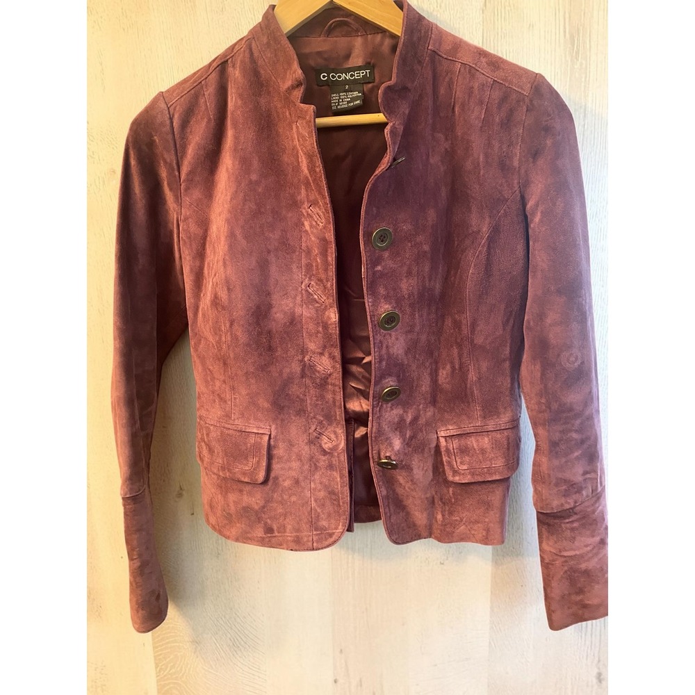 Leather Suede Button Front Plum‎ Purple Peplum C Concept Jacket Women's Size 2